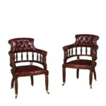 Antique Victorian leather office chair in tufted leather and teak frame