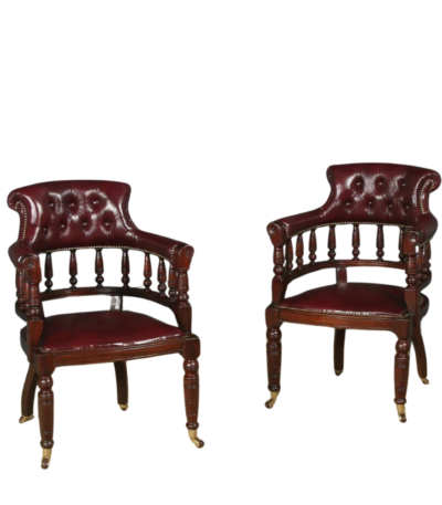 Antique Victorian leather office chair in tufted leather and teak frame