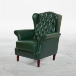 Karlsson Leather Armchair Chair in deep-green leather and Sheesham wood