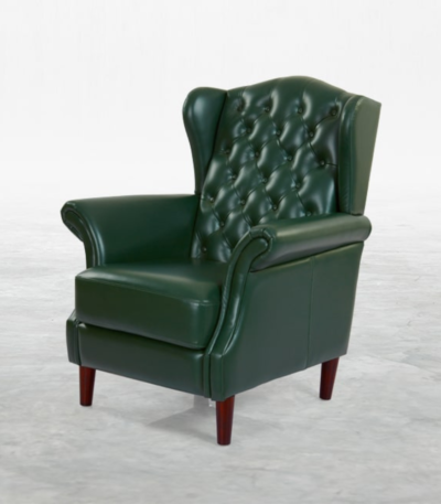 Karlsson Leather Armchair Chair in deep-green leather and Sheesham wood
