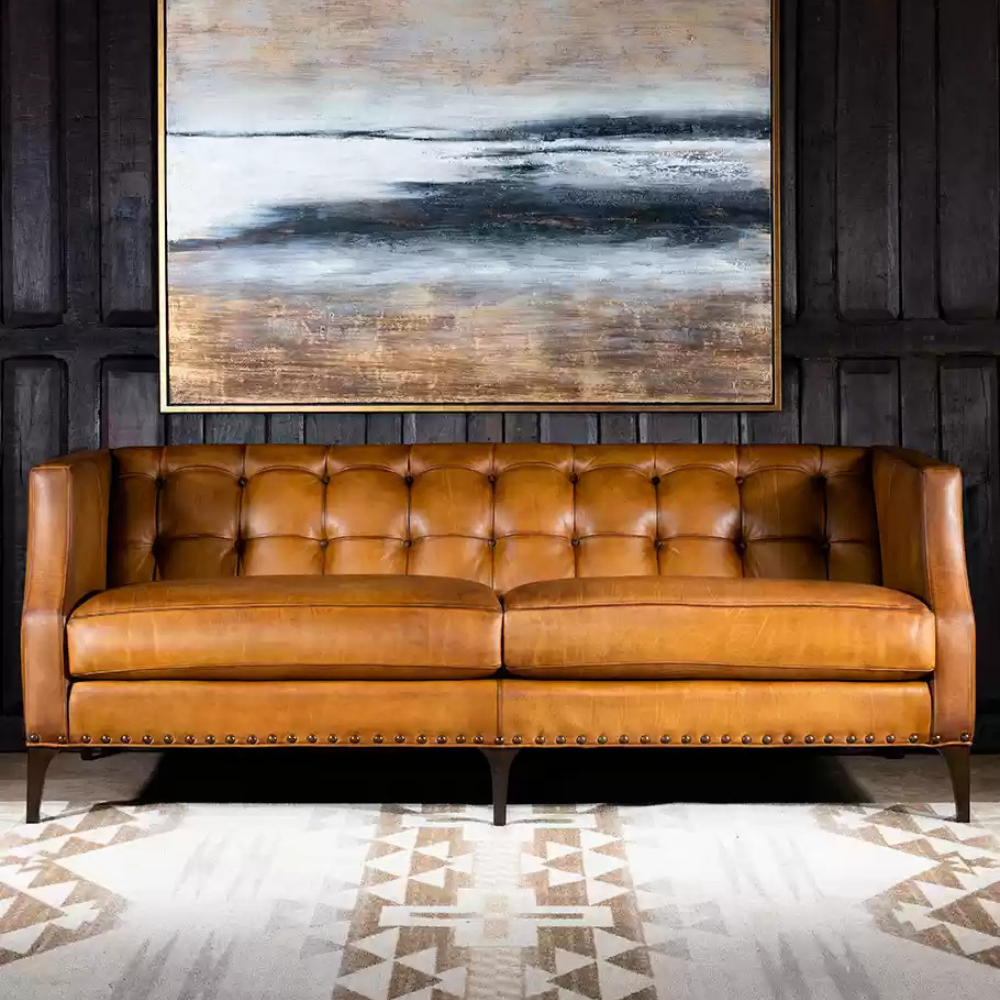 executive tufted leather sofa India – prestigious leather sofa by Teak & Tanned
