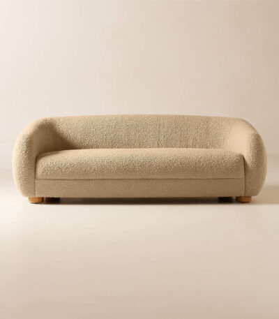 camel brown bouclé loveseat India – three-seater bouclé sofa by Teak & Tanned