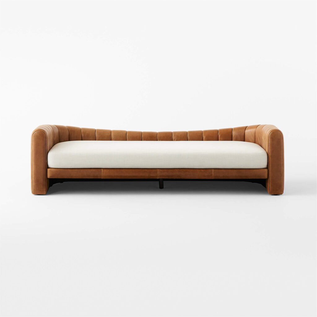 The Contrast Couch India – leather and bouclé designer sofa by Teak & Tanned