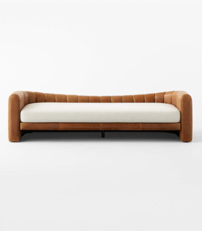The Contrast Couch India – leather and bouclé designer sofa by Teak & Tanned