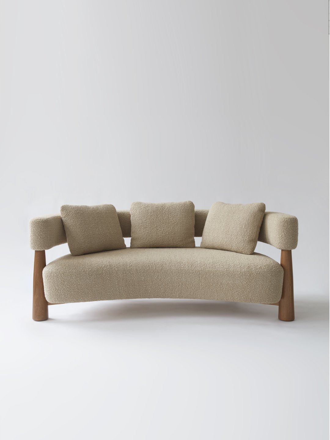 Nimbus Acacia Sofa (2) nimbus acacia sofa India – plush boucle sofa with acacia legs by Teak & Tanned