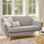 grey bouclé loveseat India – Grey Bouclé Loveseat by Teak & Tanned