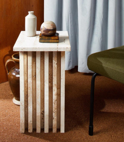 travertine side table India – Trave Side Table by Teak & Tanned
