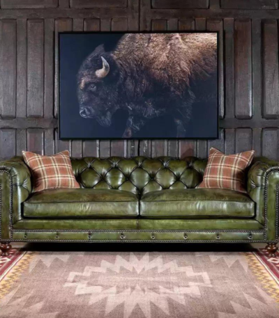 olive leather sofa India – Chesterfield sofa by Teak & Tanned