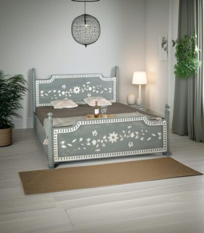 hand-painted wooden bed India – Floral Whisper Bed by Teak & Tanned