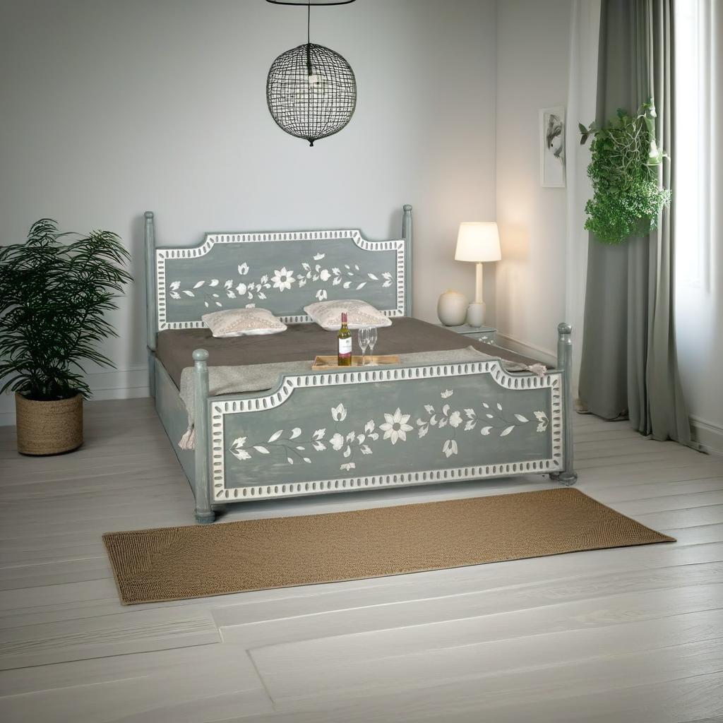 hand-painted wooden bed India – Floral Whisper Bed by Teak & Tanned