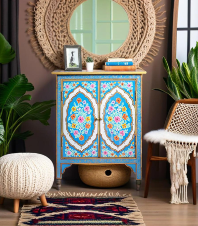 Blue Bloom hand-painted floral sideboard by Teak & Tanned