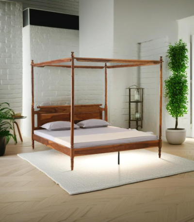Heritage Sheesham Four-Poster King Bed – solid Sheesham wood poster bed