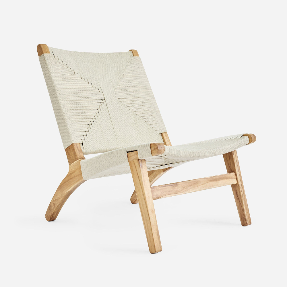 Teak Lounge Chair-Naturaline Cross Braided Cord