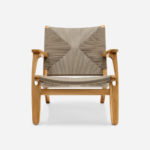 Teak Natural Armchair-Taupe Cross Braided Cord/ Set of-2 - Image 2