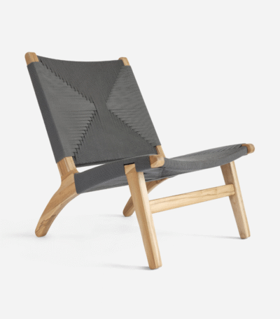 Teak Lounge Chair-Charcoal Cross Braided Cord