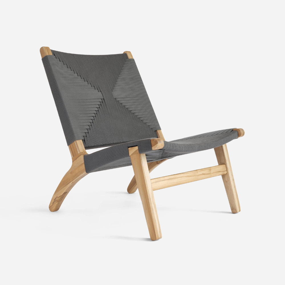 Teak Lounge Chair-Charcoal Cross Braided Cord
