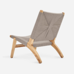 Teak Lounge Chair - Taupe Cross Braided Cord/ Set of -2 - Image 7