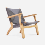 Teak Natural Armchair-Taupe Cross Braided Cord/ Set of-2 - Image 7