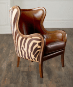 Zebra Monarch Armchair – carved teakwood frame with zebra-print full-grain leather