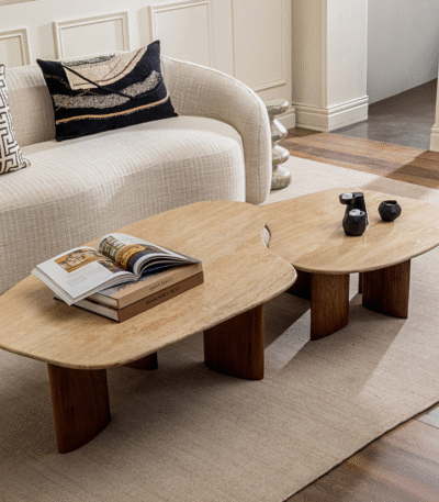 Natural Travertine Centre Table – handcrafted stone coffee table with organic texture
