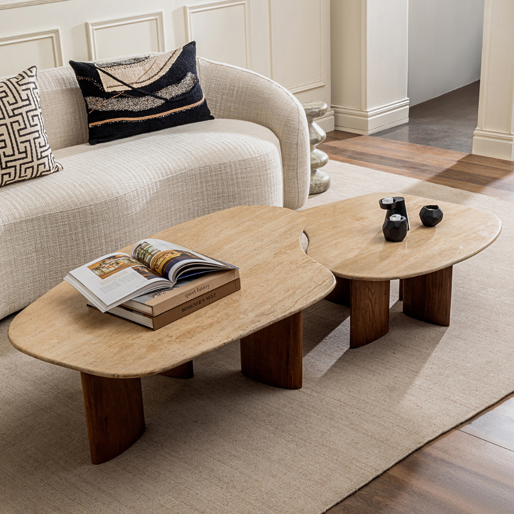 Natural Travertine Centre Table – handcrafted stone coffee table with organic texture