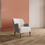 Scandi Tufted Armchair – buttoned upholstered seat with tapered teak wood legs