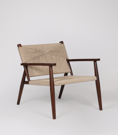 Forest Weave Chair – solid teak wood lounge chair with woven cord seat and back (set of 2)