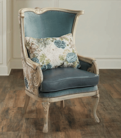Opulent Teak Chair – hand-carved teak frame with plush upholstered seat