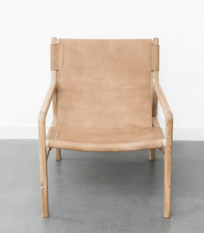 The Saddle Sling Chair – teak wood frame with full-grain leather sling seat