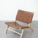 Strap Lounge Chair – teak frame with hand-woven full-grain leather strap seating