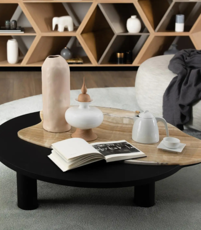 Wooden Wave Onyx Center Table