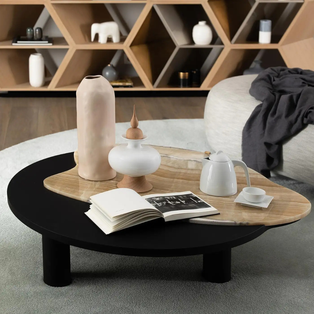 Wooden Wave Onyx Center Table